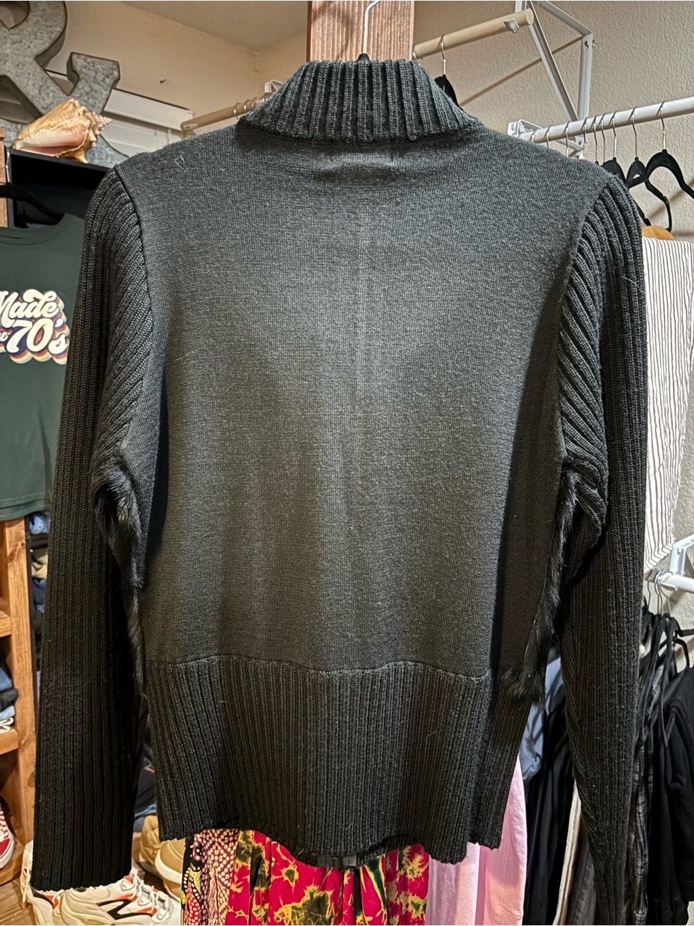 Jenni Black Fur Front Zip cardigan Jacket Y2K - Picture 5 of 5